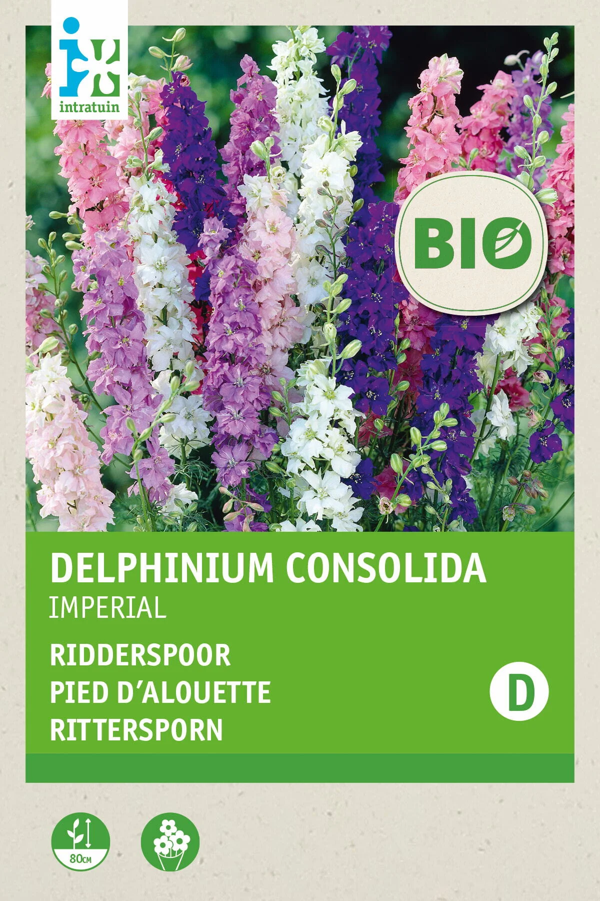 Biologische Intratuin bloemenzaad ridderspoor (Delphinium consolida 'Imperial')