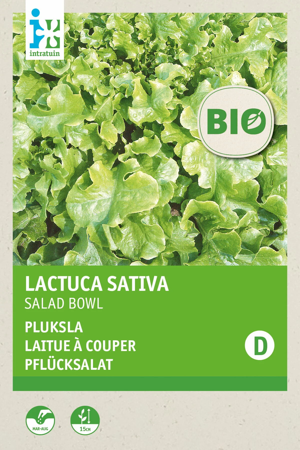 Biologische Intratuin groentezaad Pluksla (Lactuca sativa 'Salad Bowl')