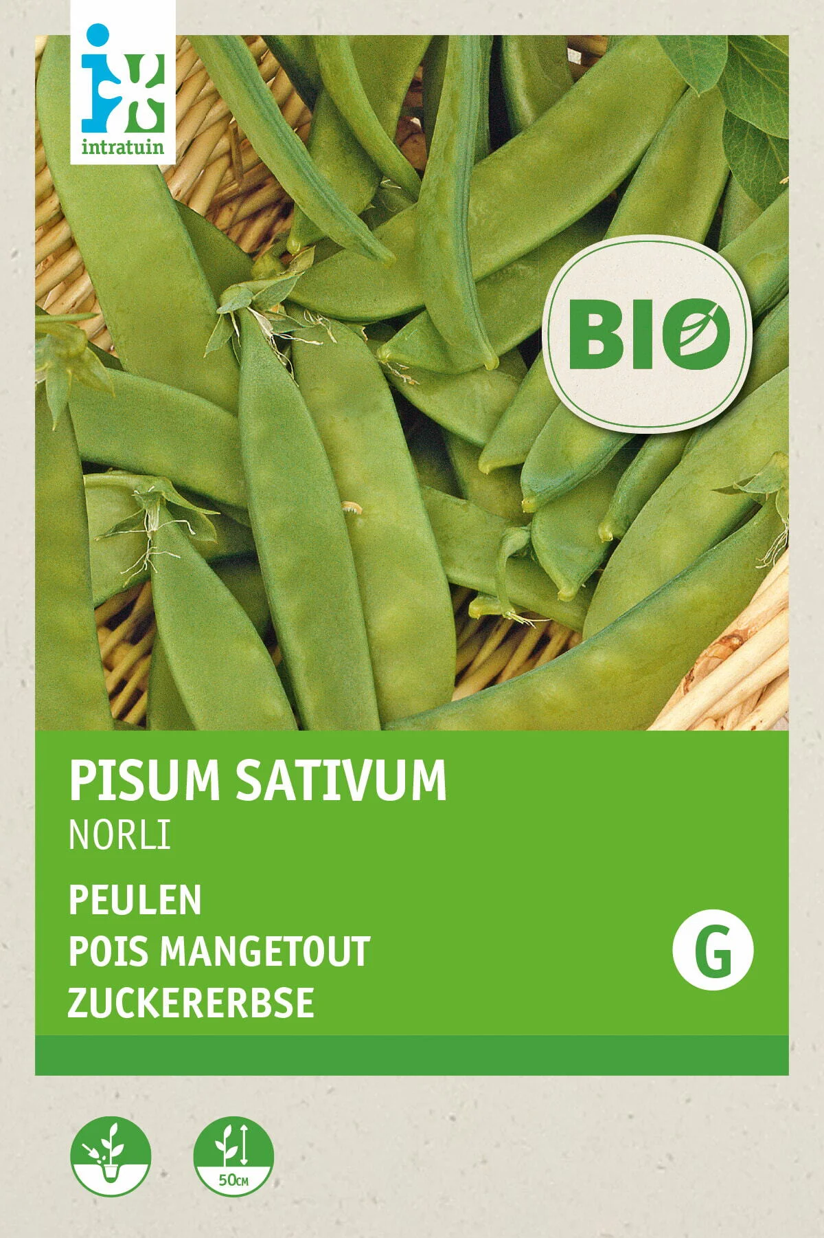 Biologische Intratuin groentezaad Peultjes (Pisum sativum 'Norli')