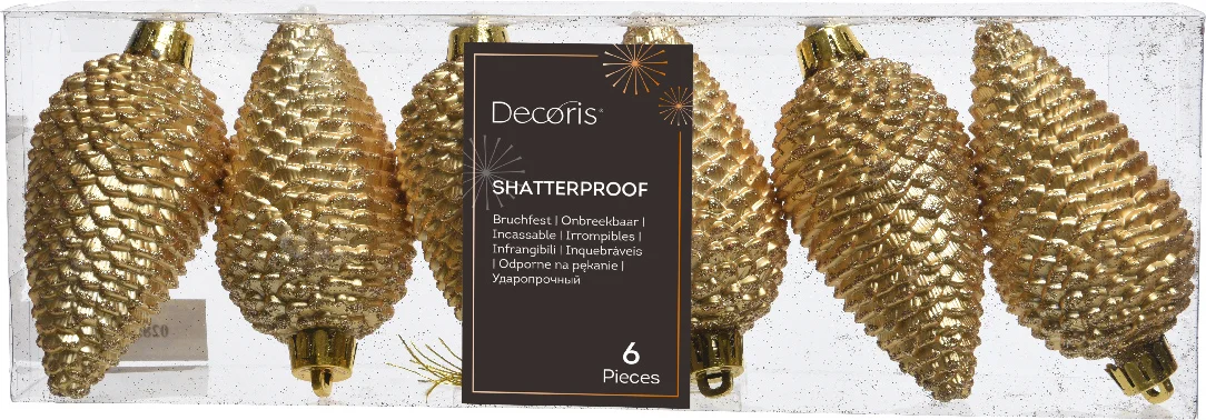 Decoris kerst ornament Manny dennenappel goud 4,5 x 4,5 x 8 cm 6 stuks