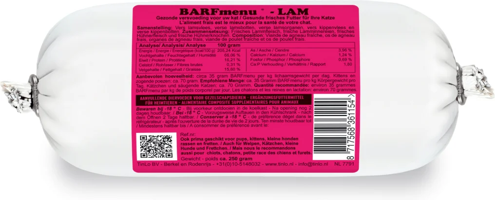 BARFmenu diepvries kattenvoer lam 250 g