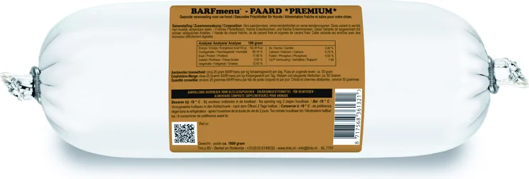 BARFmenu diepvries hondenvoer Premium paard 1 kg