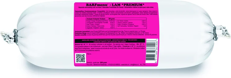 BARFmenu diepvries hondenvoer Premium lam 1 kg