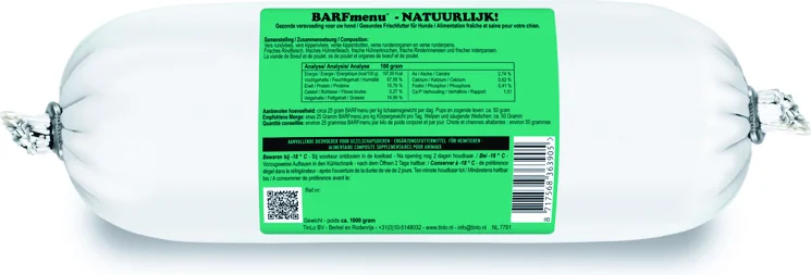 BARFmenu diepvries hondenvoer Natuurlijk rund en kip 500 g