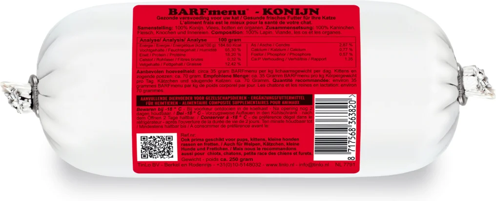 BARFmenu diepvries kattenvoer konijn 250 g