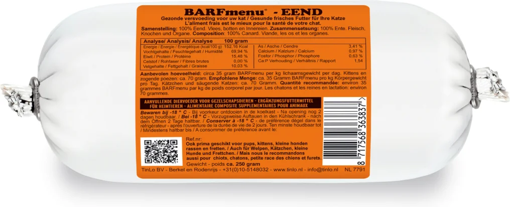 BARFmenu diepvries kattenvoer eend 250 g
