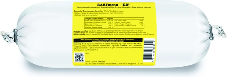 BARFmenu diepvries hondenvoer kip 1 kg