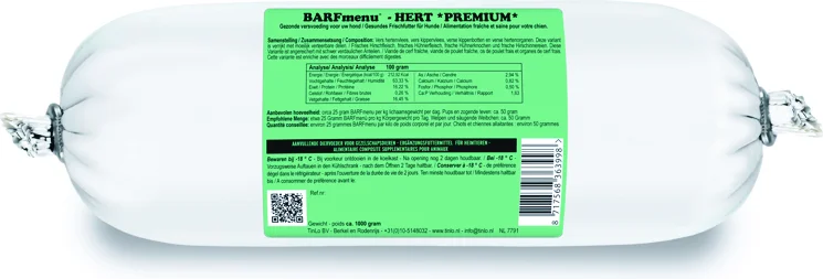 BARFmenu diepvries hondenvoer Premium hert 1 kg
