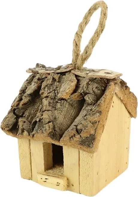 Decoratiehanger huis naturel 8 x 10 x 9 cm