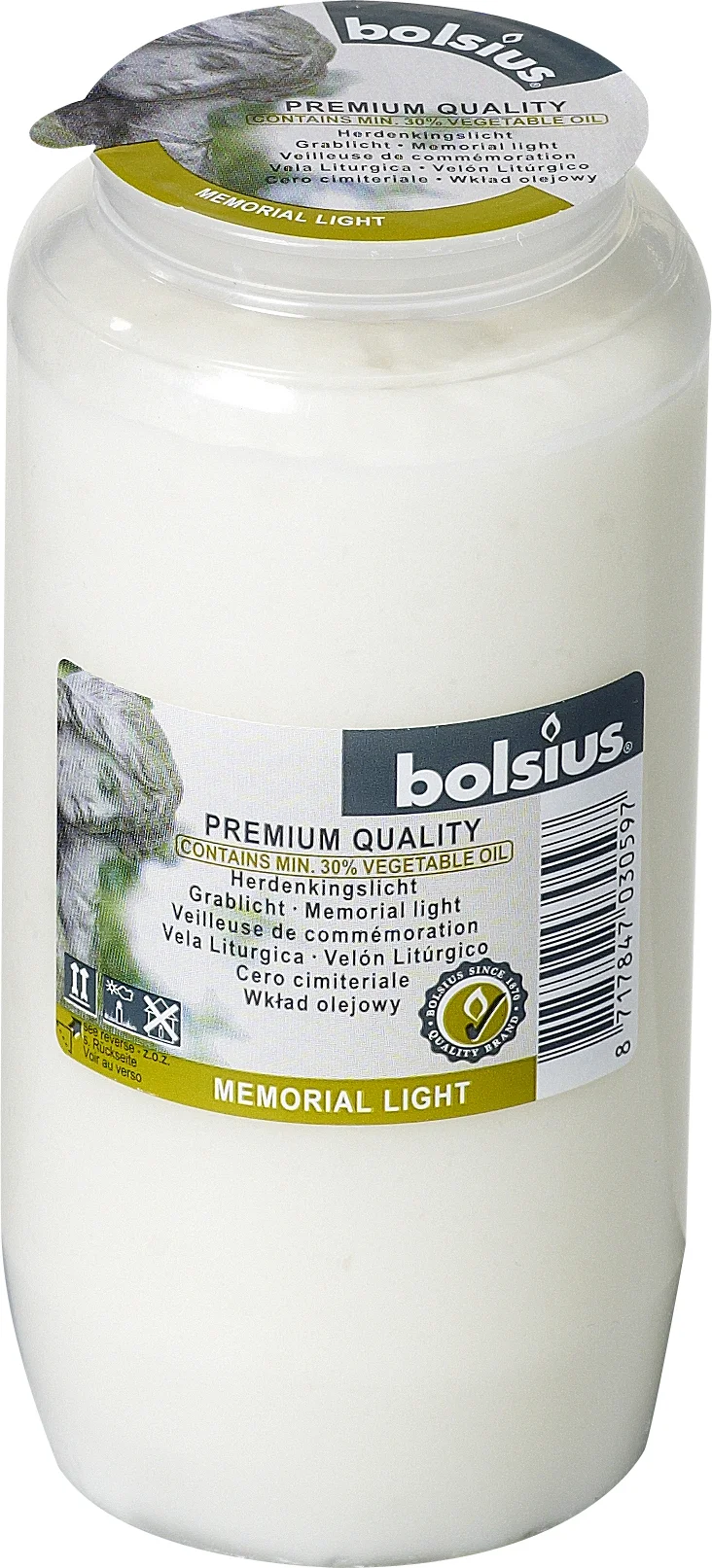 Bolsius herdenkingslicht nr7 wit 105 uur D 6,7 H 14,1 cm