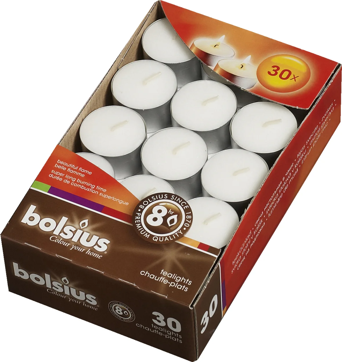 Bolsius waxinelichten  wit 8 uur 30 stuks