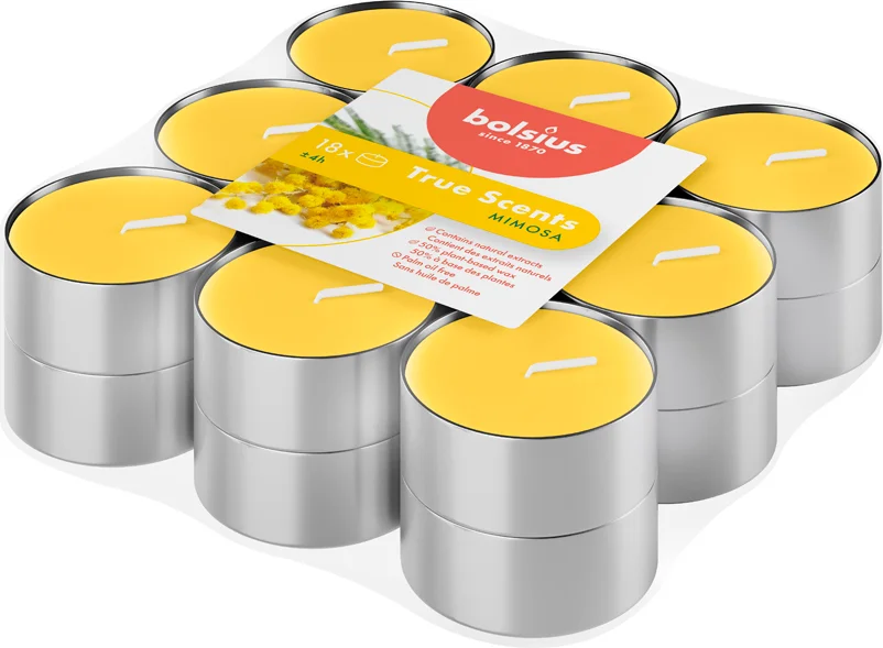 Bolsius geurkaars True Scents Mimosa geel 4 uur D 3,5 H 1,8 cm 18 stuks