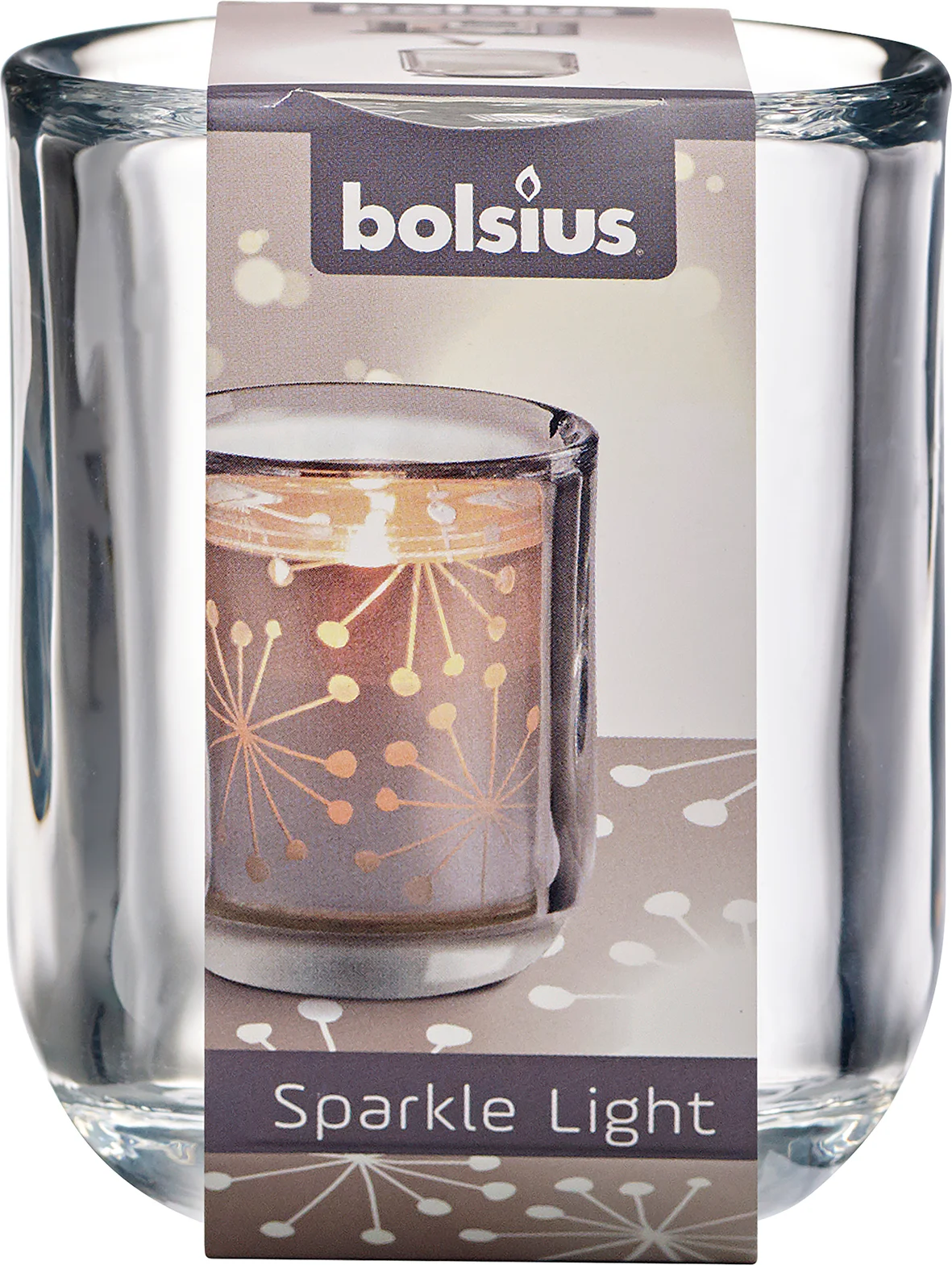 Bolsius waxinelichthouder Sparkle transparant 7,1 x 7,1 x 8,7 cm