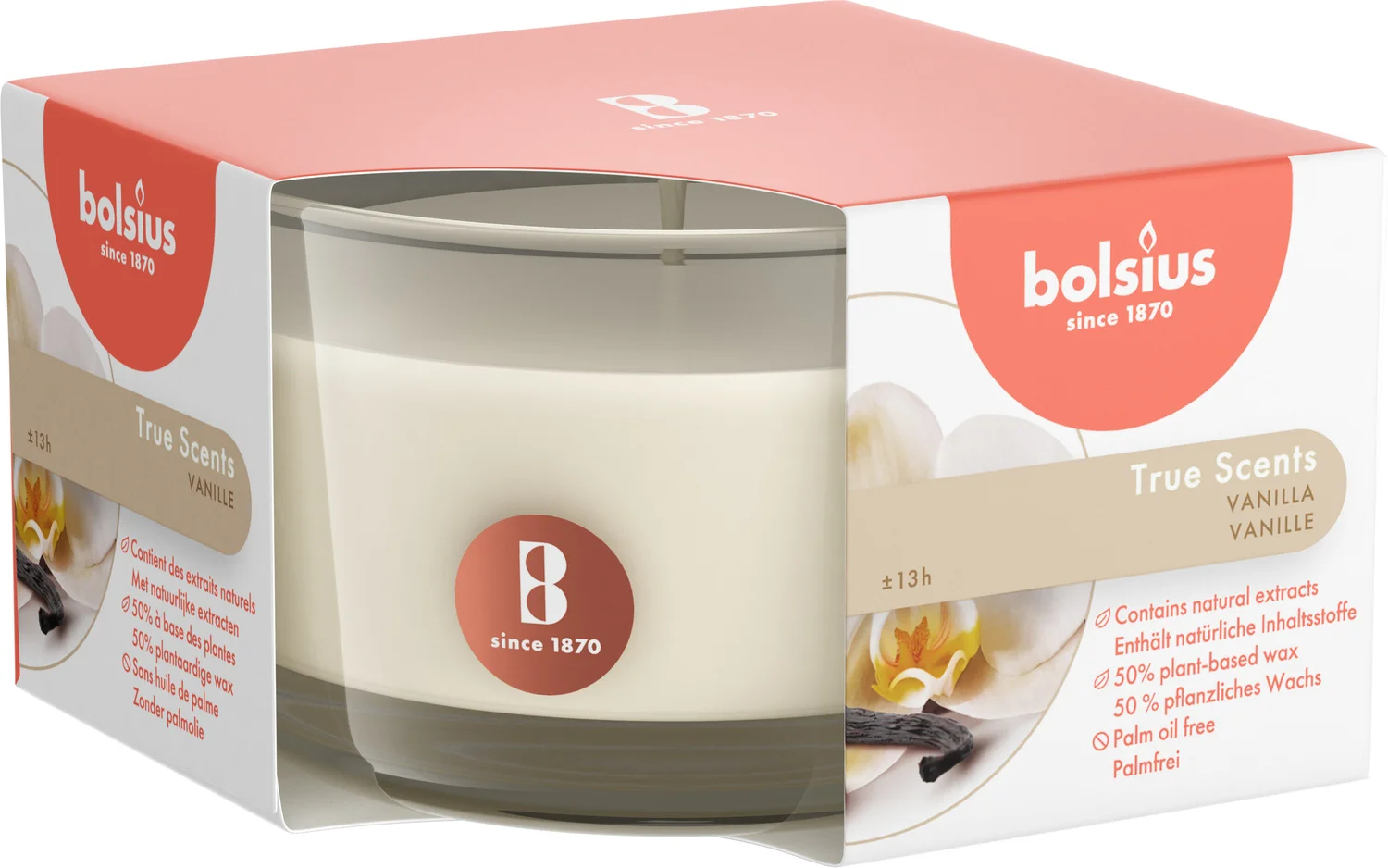 Bolsius geurkaars True Scents Vanille wit 14 uur 8,4 x 8,5 x 5,2 cm
