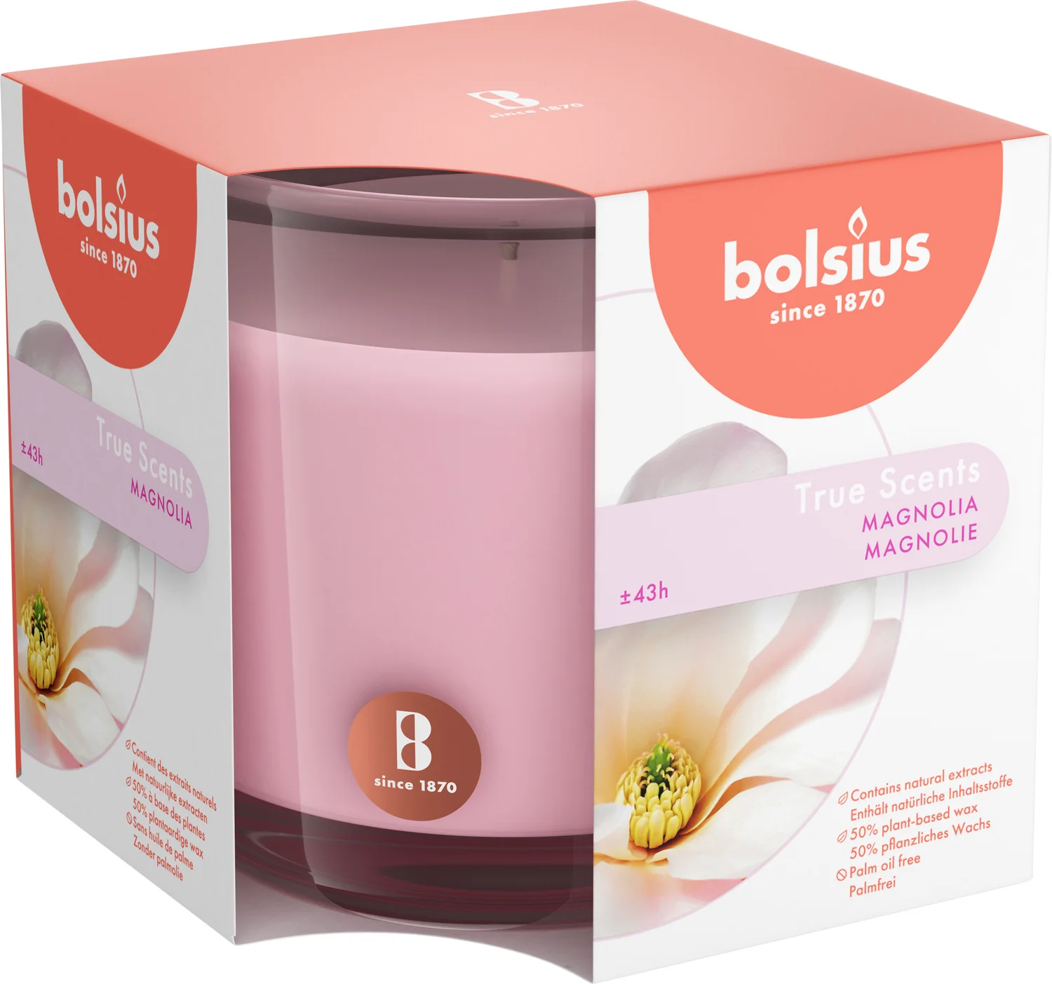Bolsius geurkaars True Scents Magnolia roze 43 uur D 9,7 H 9,9 cm