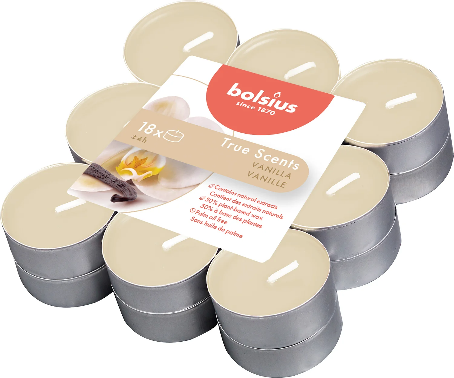 Bolsius geurkaars True Scents Vanille wit 4 uur 18 stuks