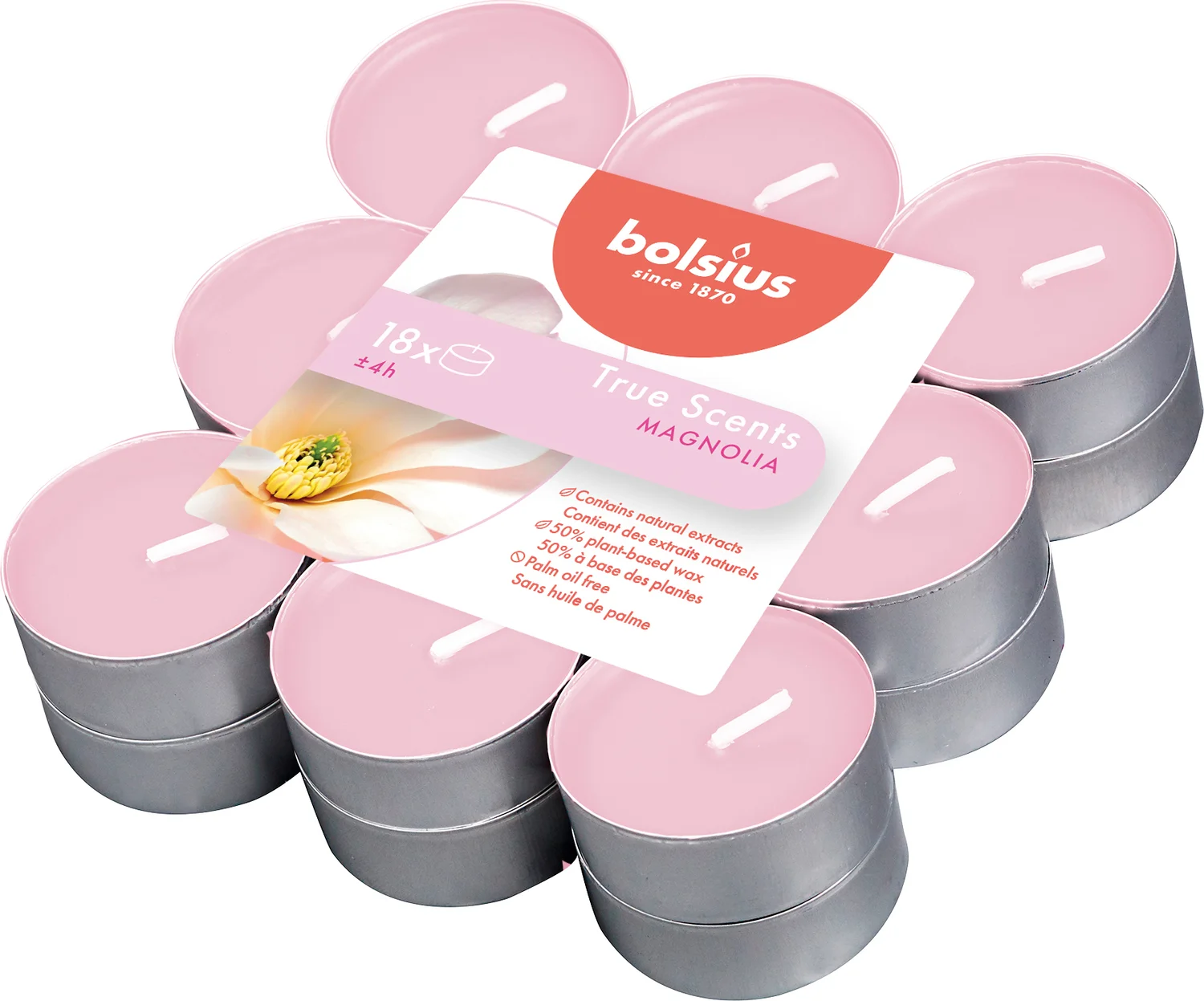 Bolsius geurkaars True Scents Magnolia roze 4 uur 18 stuks