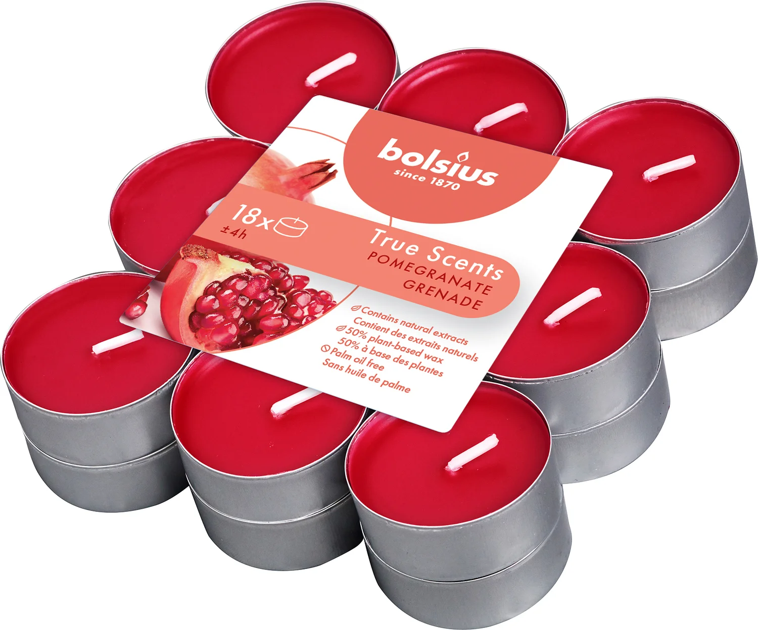 Bolsius geurkaars True Scents Pomegranate rood 4 uur 18 stuks