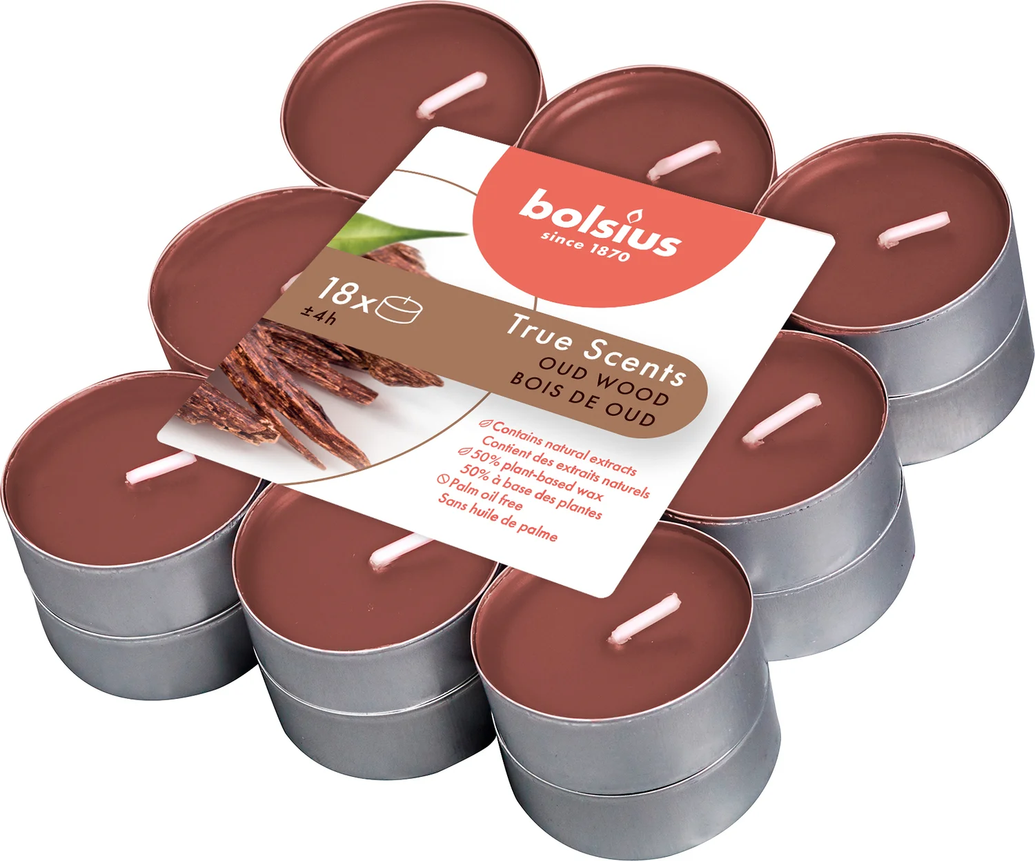 Bolsius geurkaars True Scents Oud Wood bruin 4 uur 18 stuks