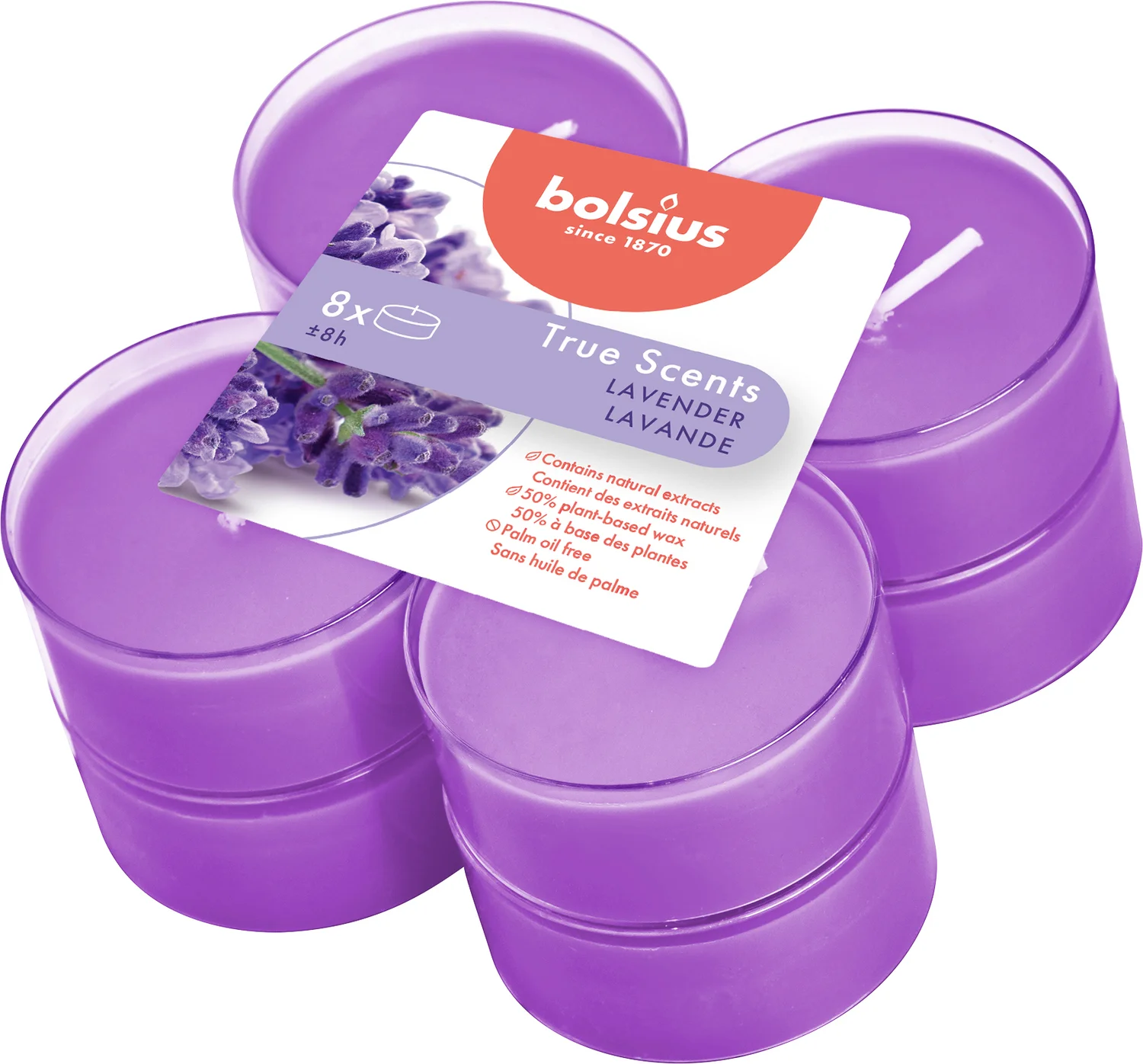 Bolsius geurkaars True Scents Lavender paars 8 uur 8 stuks