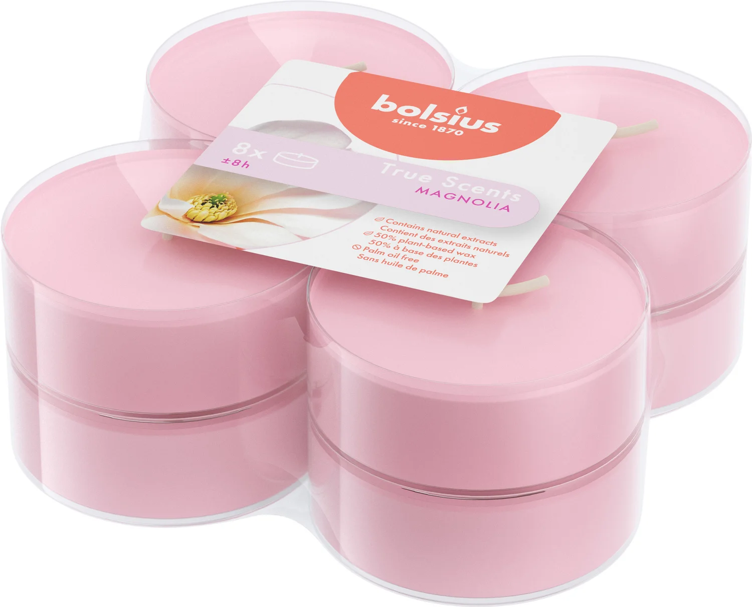 Bolsius geurkaars True Scents Magnolia roze 8 uur 8 stuks