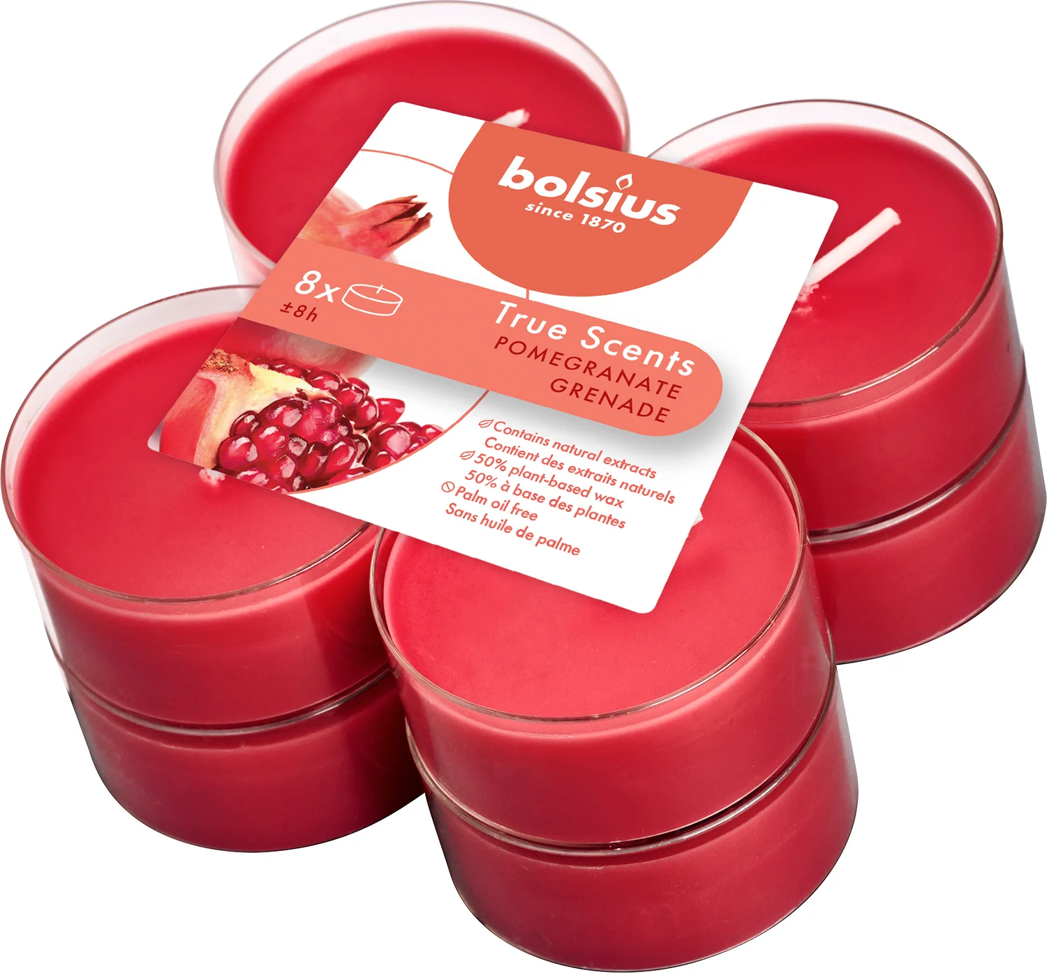 Bolsius geurkaars True Scents Pomegranate rood 8 uur 8 stuks