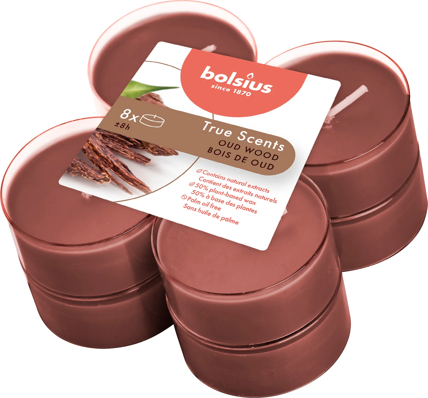 Bolsius geurkaars True Scents Oud Wood bruin 8 uur 8 stuks