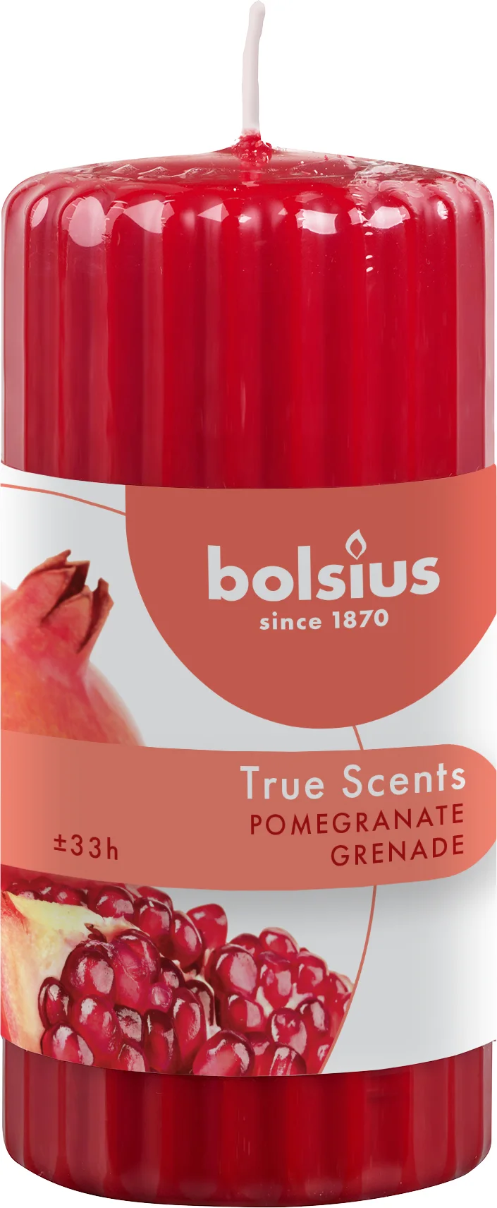Bolsius geurkaars True Scents Pomegranate rood 33 uur D 5,8 H 12 cm