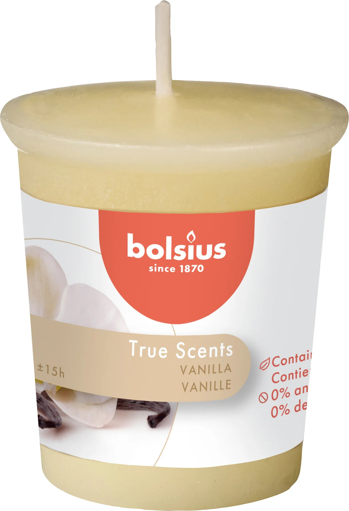 Bolsius geurkaars True Scents Vanille wit 15 uur D 4,5 H 5,3 cm