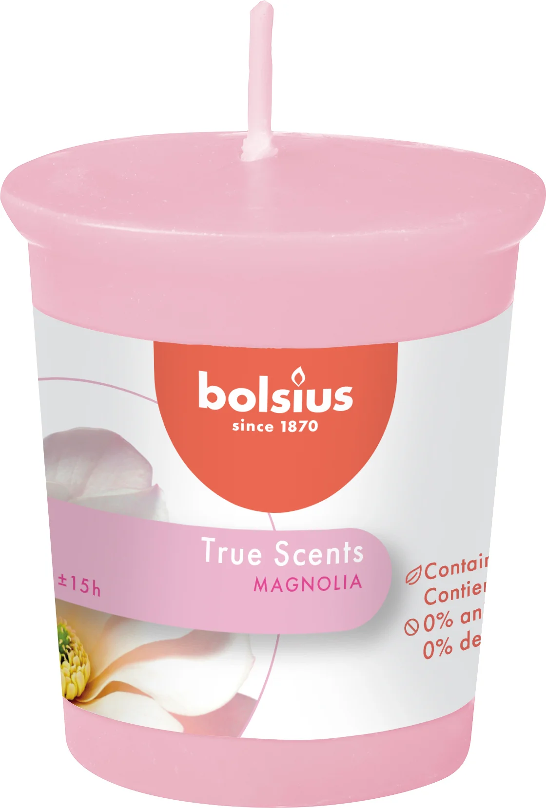 Bolsius geurkaars True Scents Magnolia roze 15 uur D 4,5 H 5,3 cm