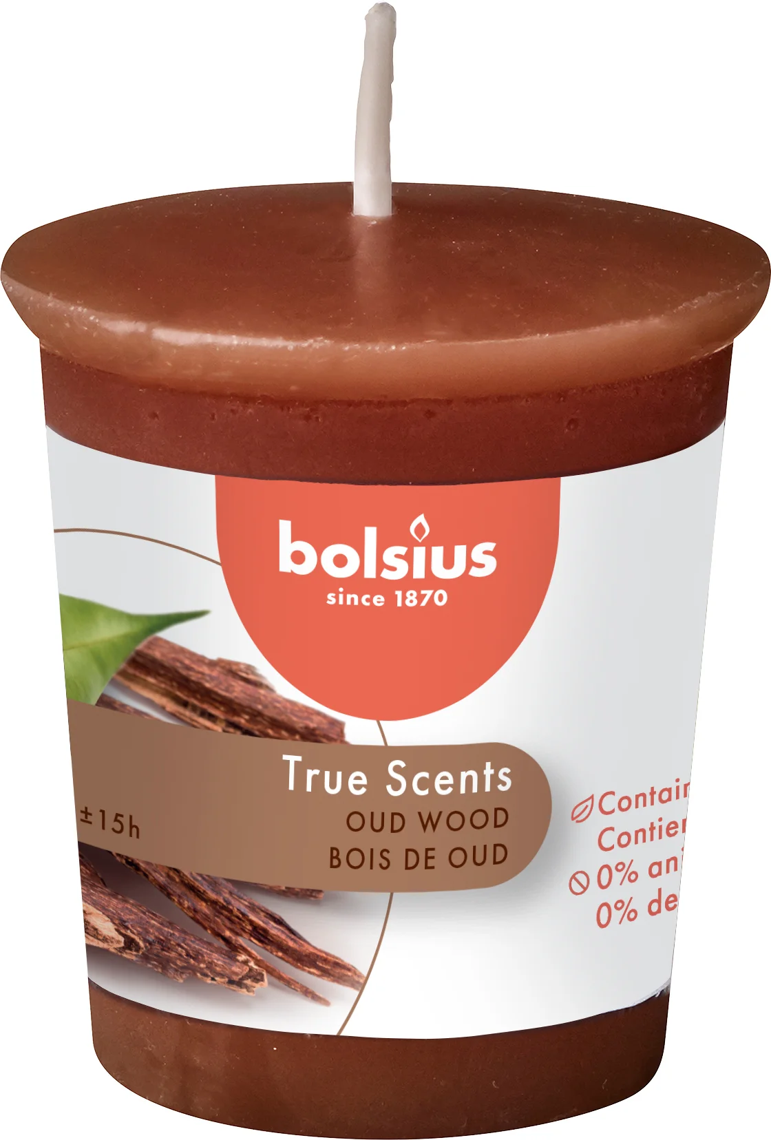 Bolsius geurkaars True Scents Oud Wood bruin 15 uur D 4,5 H 5,3 cm