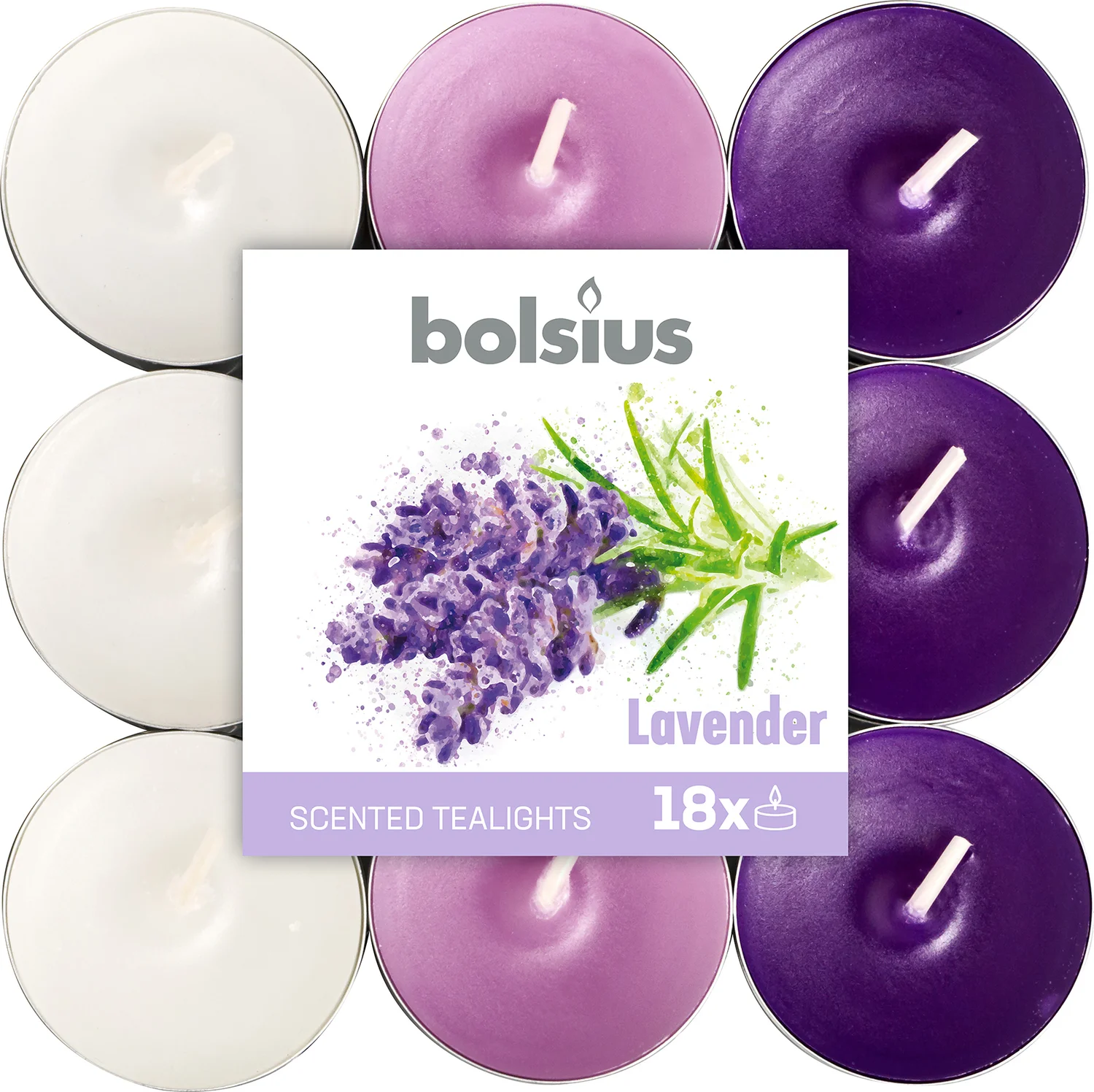 Bolsius geurtheelichten Lavendel 4 uur 18 stuks