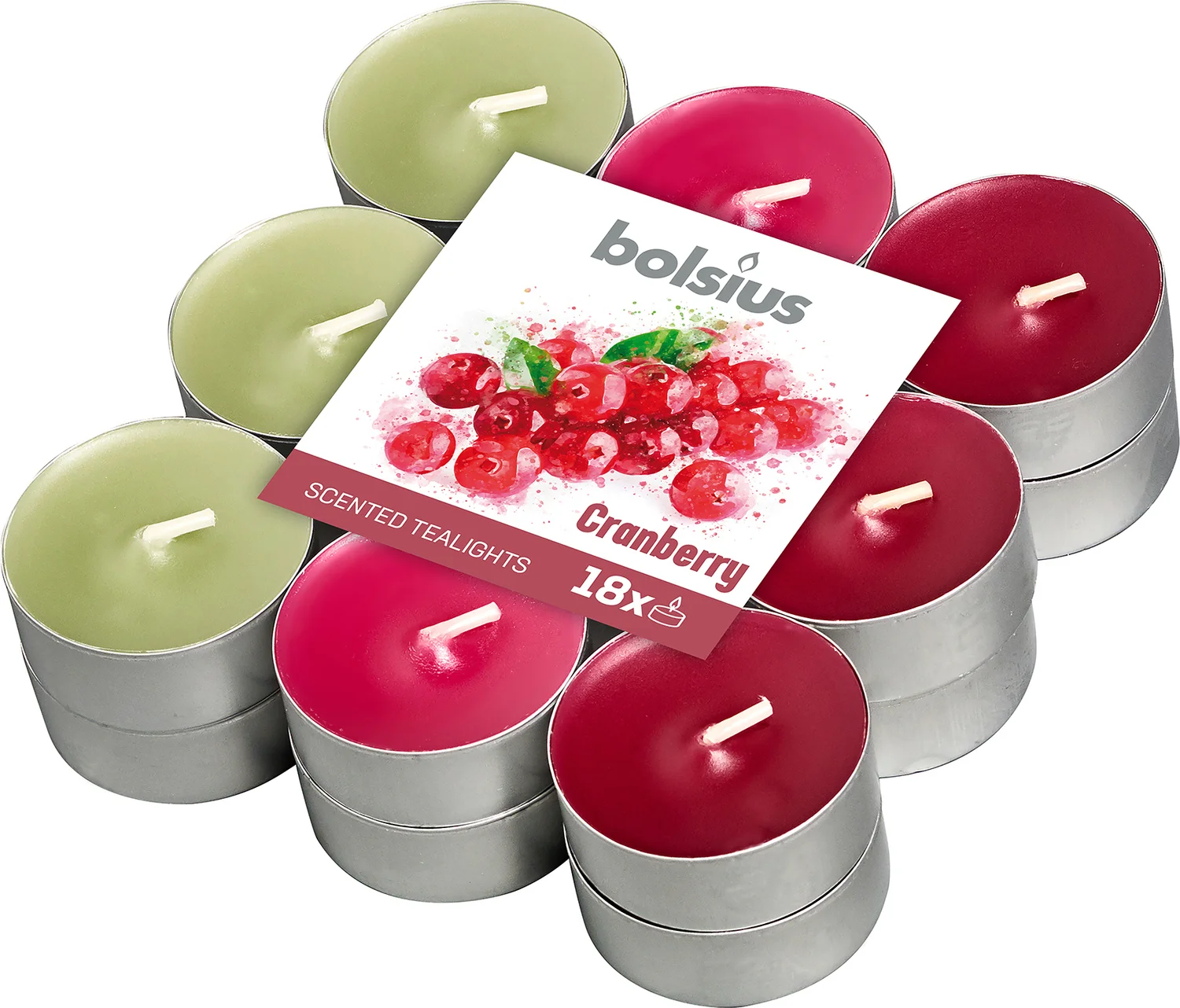 Bolsius geurtheelicht Cranberry rood 4 uur 18 stuks
