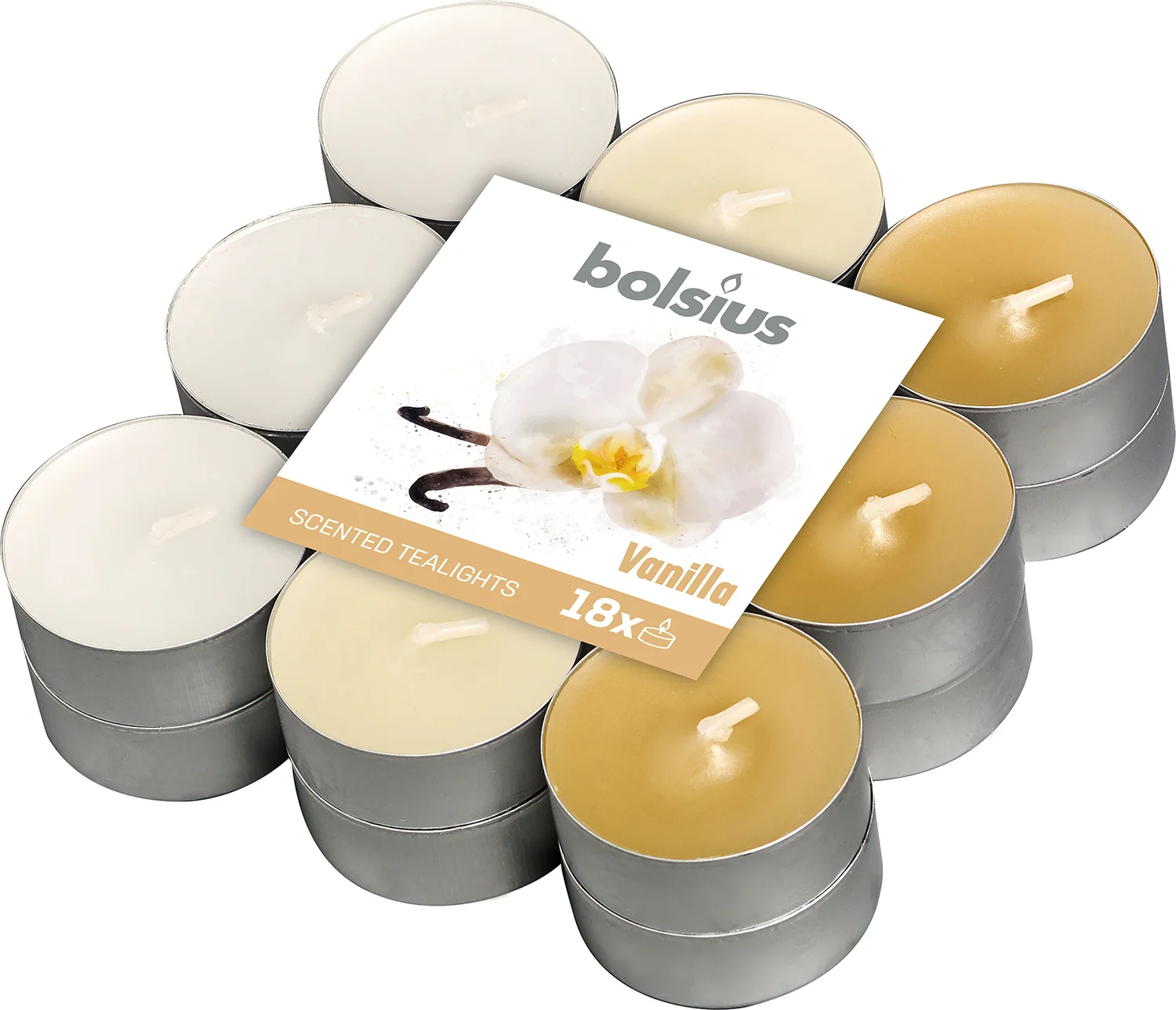 Bolsius geurkaars vanille crème / geel 4 uur D 3,5 H 3,1 cm 18 stuks