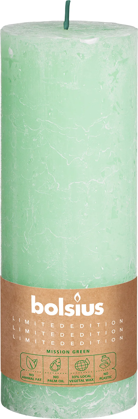 Bolsius stompkaars Divine Earth groen 77 uur D 6,8 H 19 cm