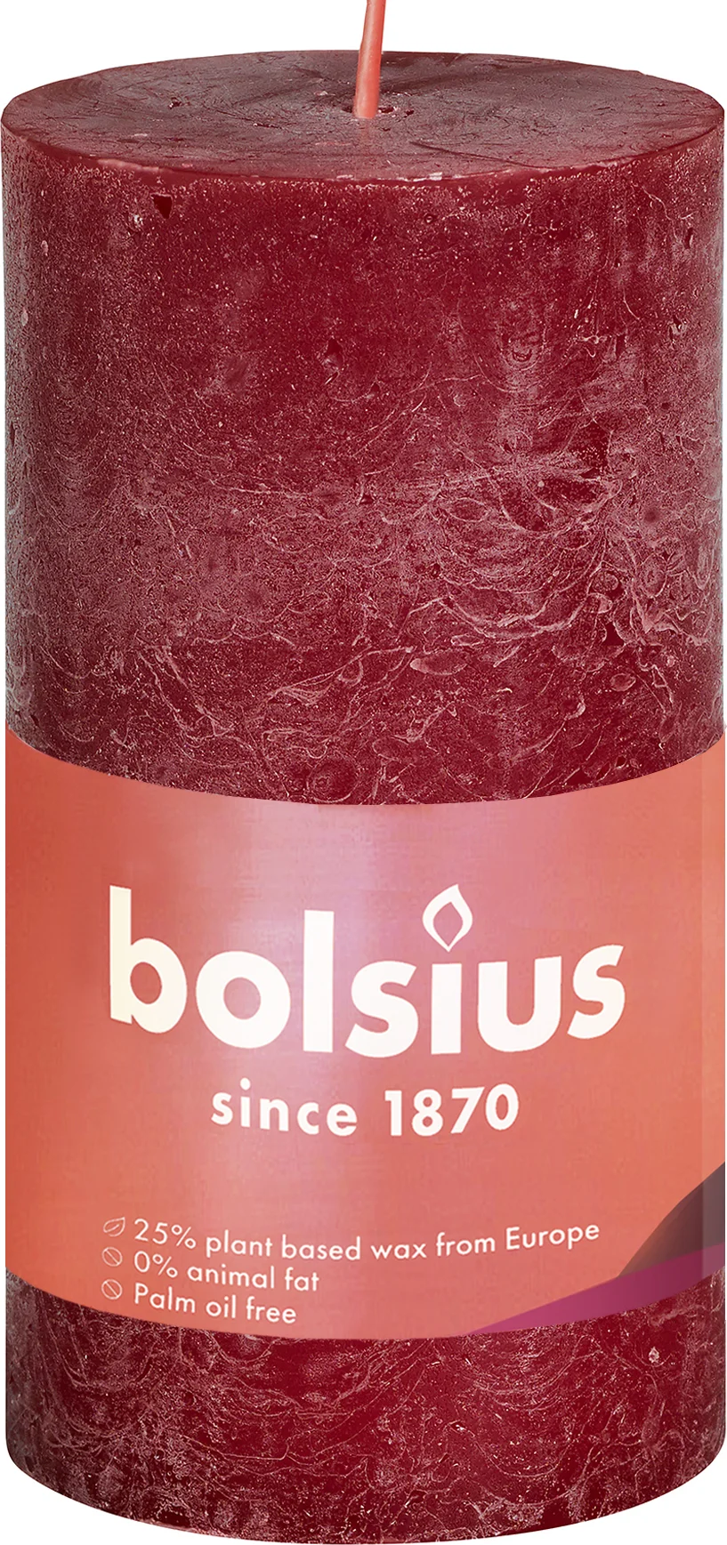 Bolsius stompkaars Rustiek Shine bordeaux 30 uur D 5 H 10 cm