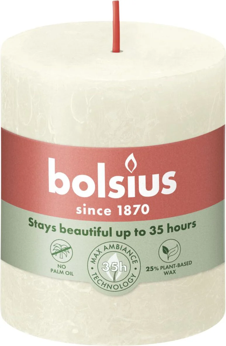 Bolsius stompkaars Rustiek Shine crème 35 uur D 6,8 H 8 cm