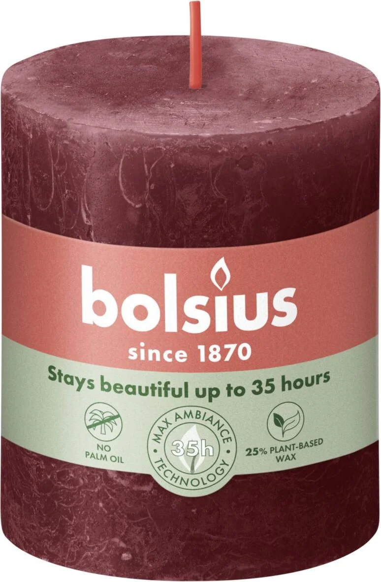Bolsius stompkaars Rustiek Shine bordeaux 35 uur D 6,8 H 8 cm