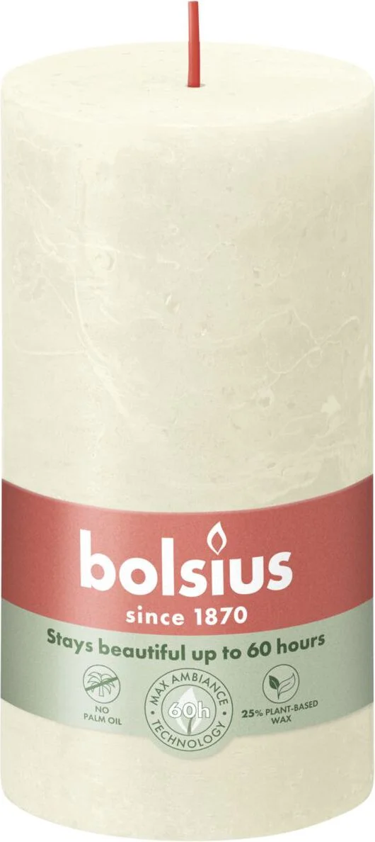 Bolsius stompkaars Rustiek Shine crème 60 uur D 6,8 H 13 cm