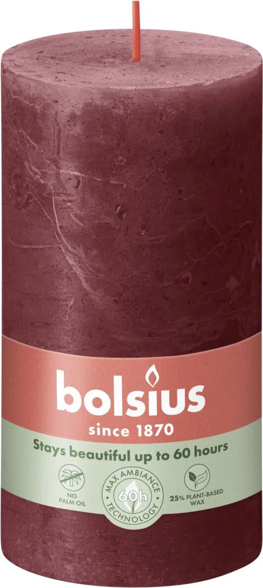 Bolsius stompkaars Rustiek Shine bordeaux 60 uur D 6,8 H 13 cm