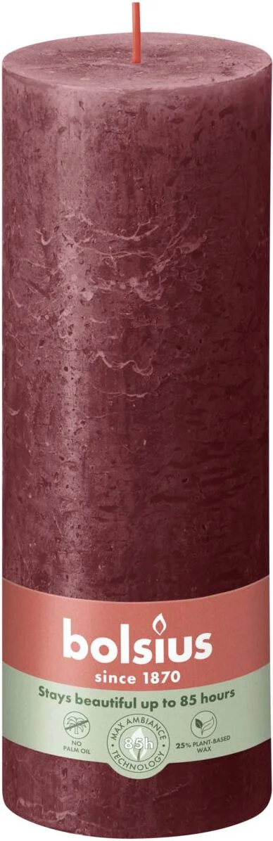 Bolsius stompkaars Rustiek Shine bordeaux 85 uur D 6,8 H 19 cm