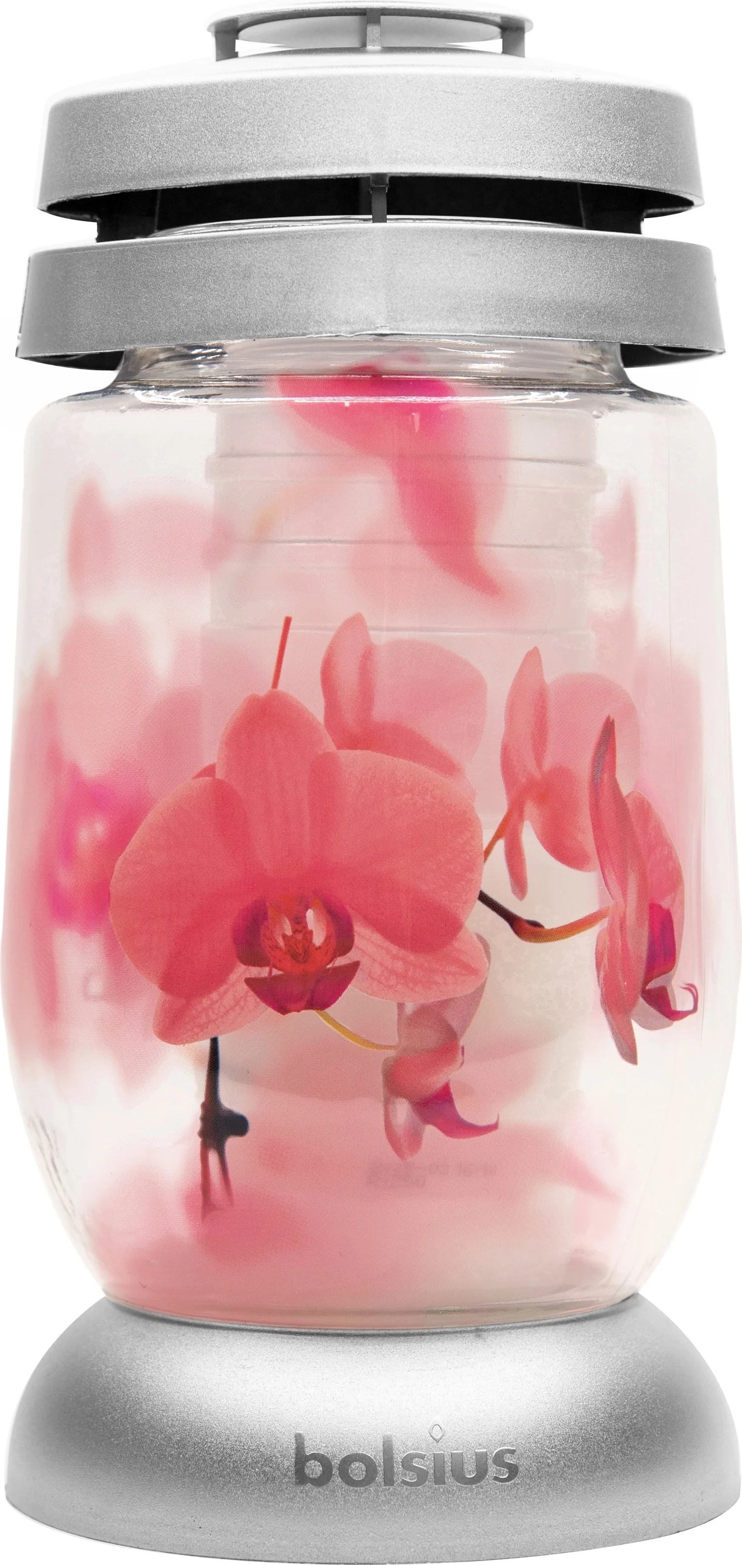 Bolsius herdenkingslicht Orchidee zilver / roze 36 uur D 11 H 22,4 cm