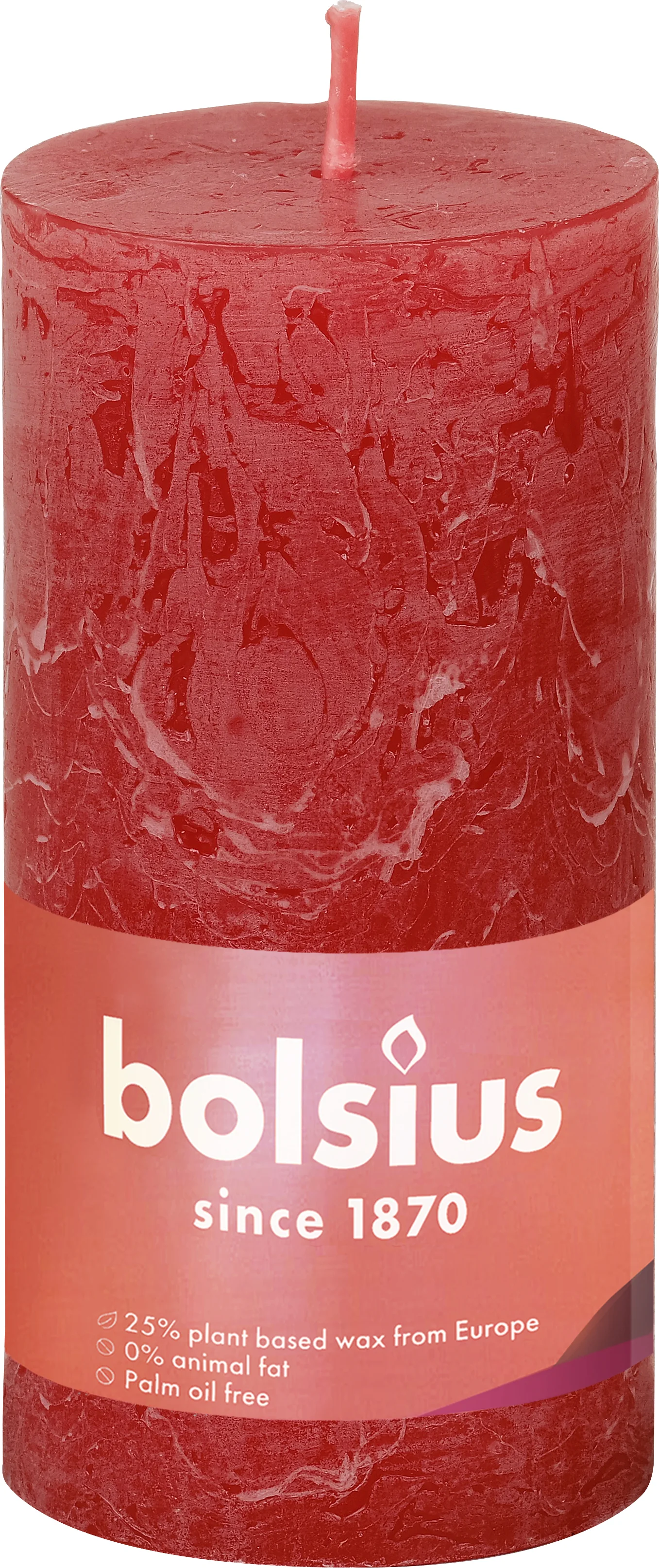 Bolsius stompkaars Rustiek Shine rood 30 uur D 5 H 10 cm