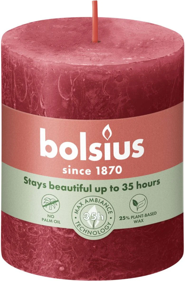 Bolsius stompkaars Rustiek Shine rood 35 uur D 6,8 H 8 cm