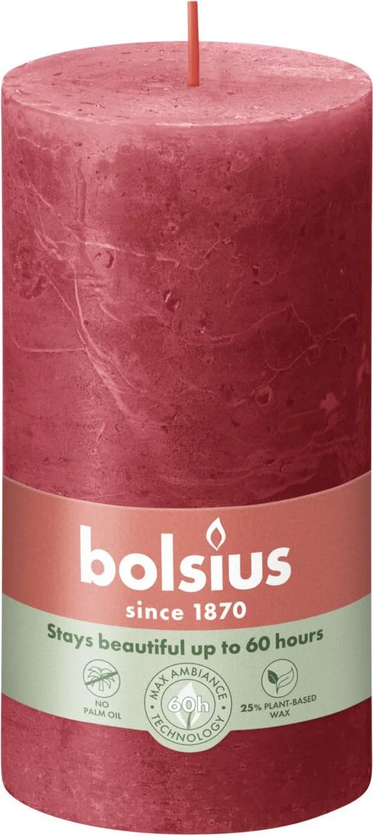 Bolsius stompkaars Rustiek Shine rood 60 uur D 6,8 H 13 cm
