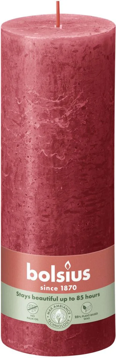 Bolsius stompkaars Rustiek Shine rood 85 uur D 6,8 H 19 cm