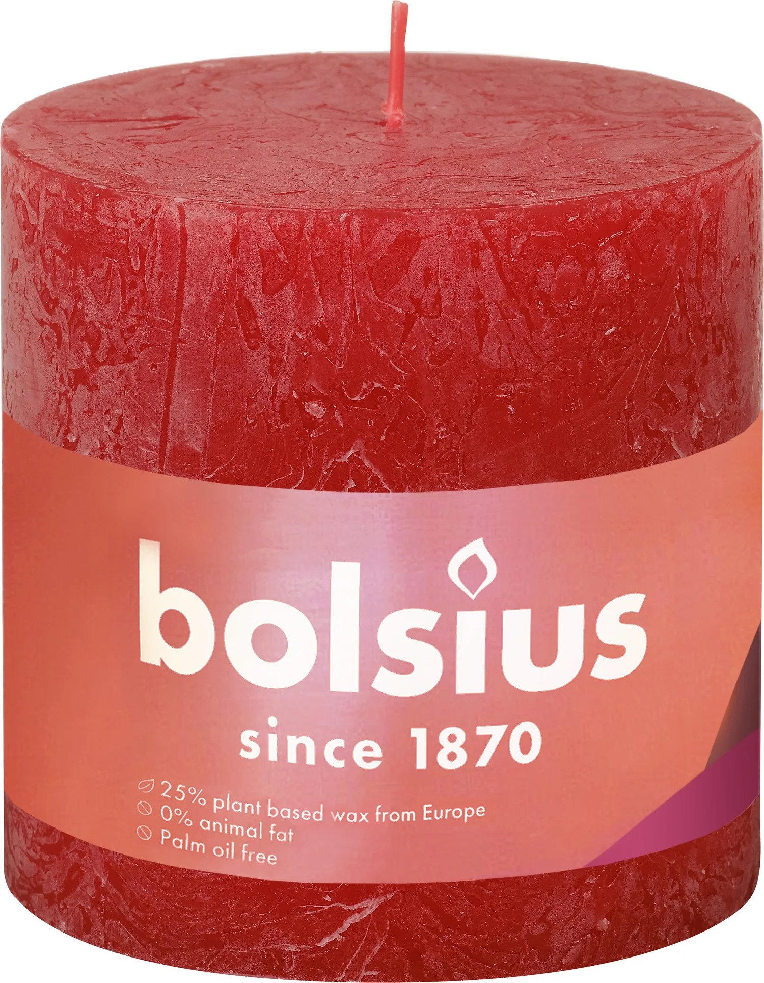 Bolsius stompkaars Rustiek Shine rood 62 uur D 10 H 10 cm