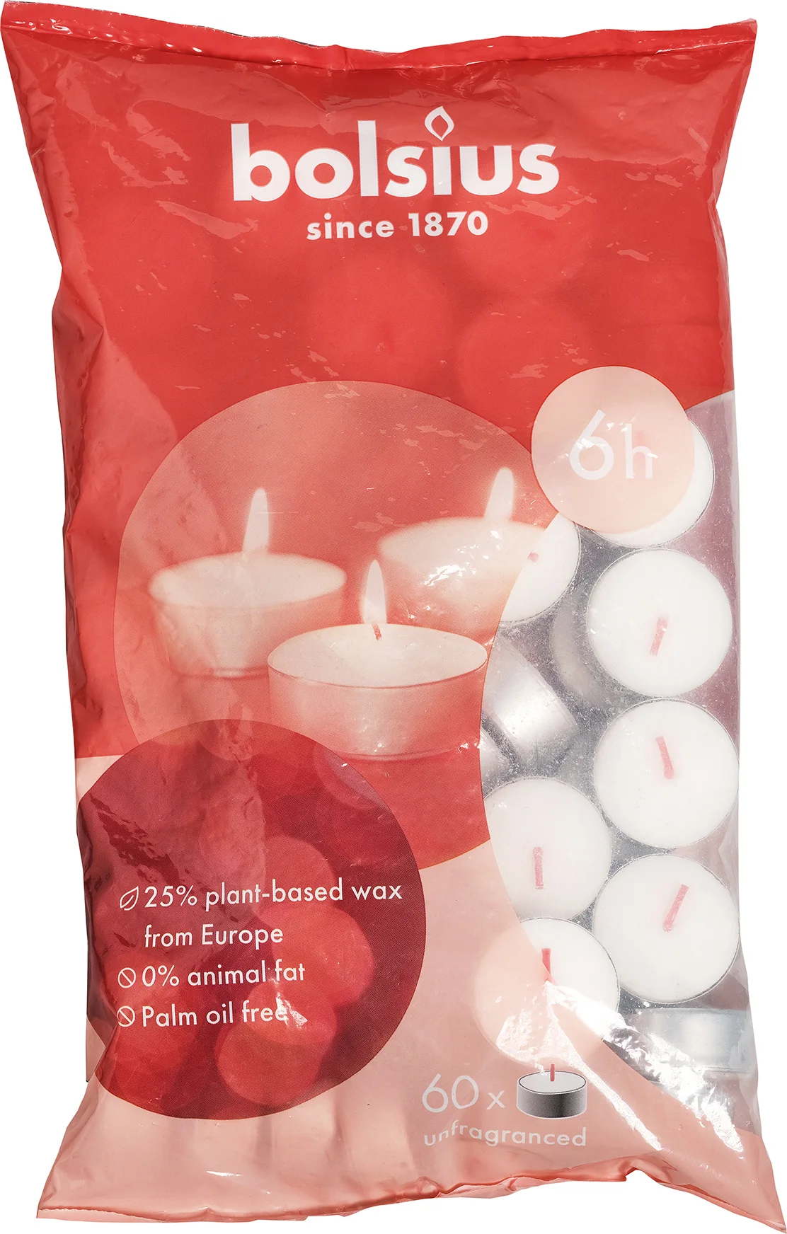 Bolsius waxinelichten D-light wit 6 uur 60 stuks