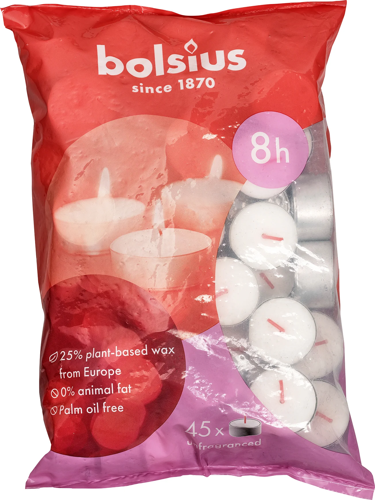 Bolsius waxinelichten D-light wit 8 uur 45 stuks