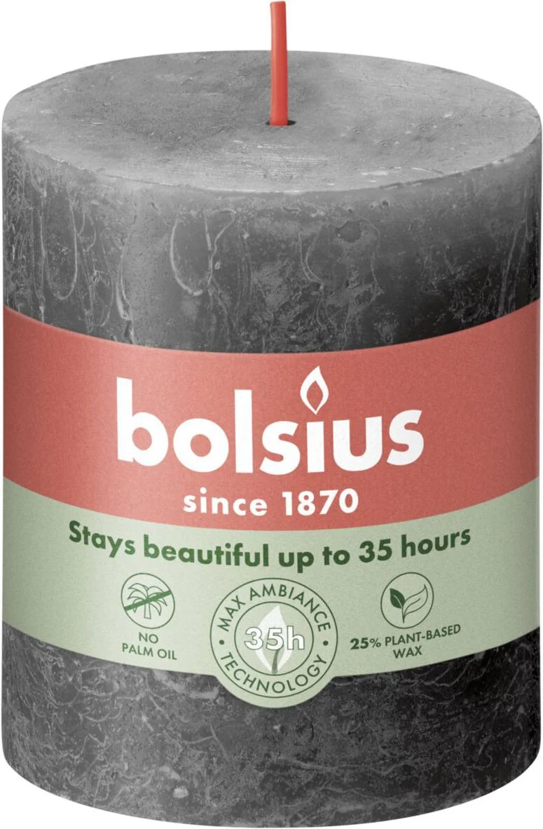 Bolsius stompkaars Rustiek Shine antraciet 35 uur D 6,8 H 8 cm